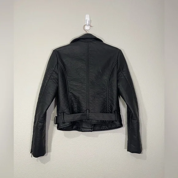 Victoria’s Secret Leather Jacket Coat Belt Black Silver Hardware Zip Women Small - Picture 5 of 5